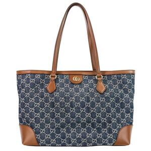 Gucci Ophidia GG Denim Medium Tote Bag 631685 Indigo Brown Ladies Used